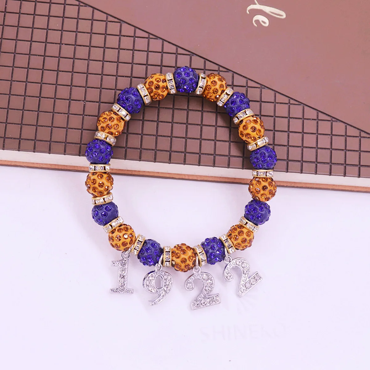 Premium Quality Greek Sigma Gamma Rho Inspired Gold And Blue Rhinestone Beaded SGRho 1922 Sorority Bracelet For Women