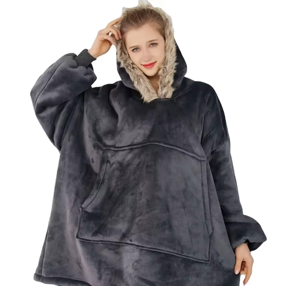 New Wearable Hooded Blanket Sweatshirt Kids Sherpa Fleece Blanket Sweatshirt With Pockets And Sleeves For Women And Men