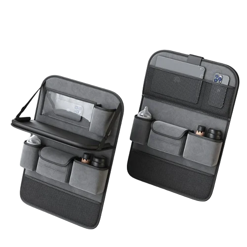 PU Leather Multi Pocket Large Capacity Car Back Seat Storage Bag Car Organizer With Foldable Table Tray