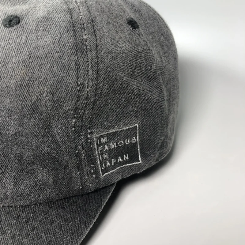 Wholesale fashion plain blank gray embroidery washed denim baseball cap hats