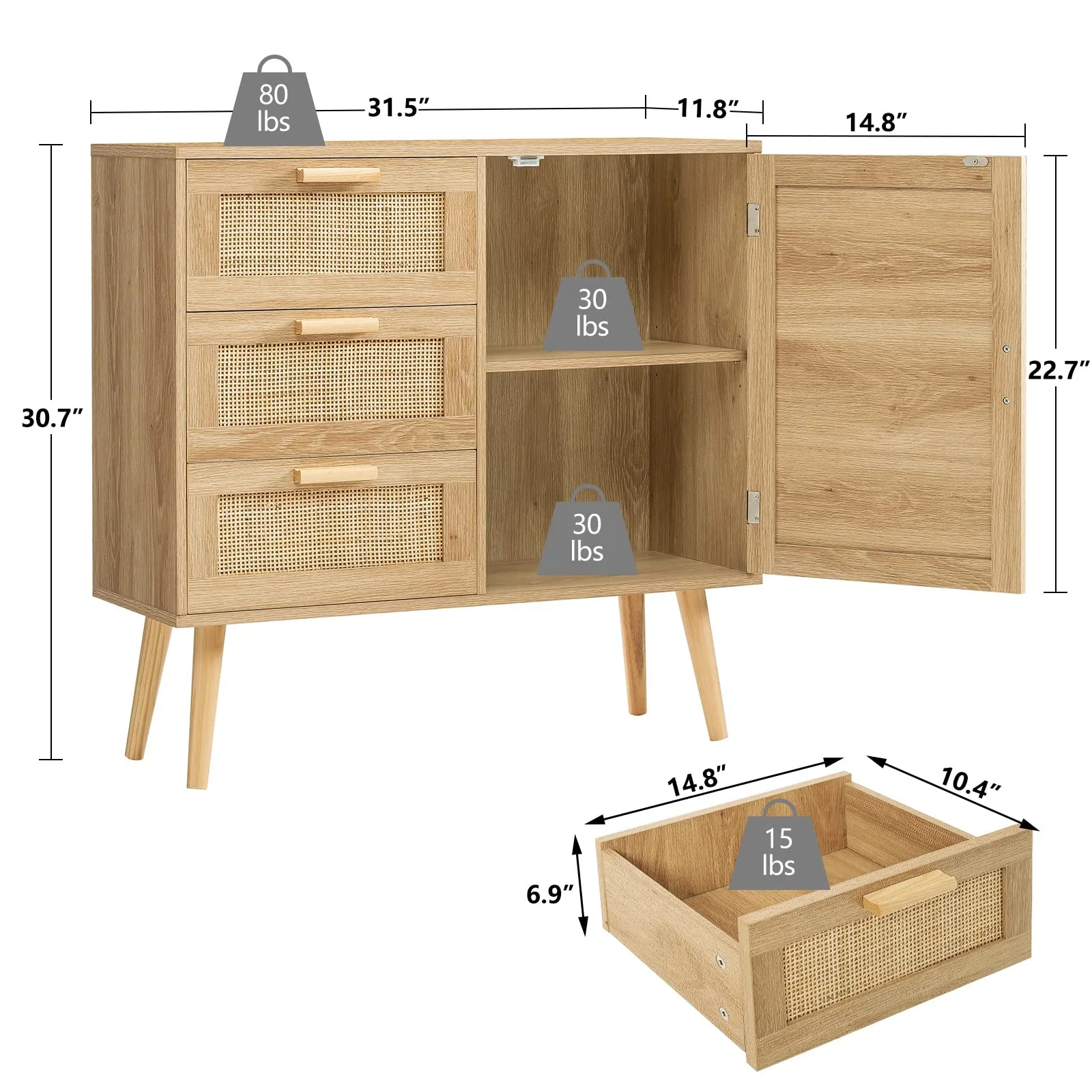 Modern Bedroom Living Room Drawer Cabinets Rattan Wood Storage for Sale