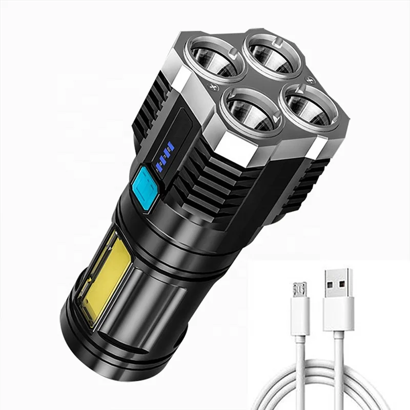 LED Flashlight COB Side Light USB Recharge Outdoor Portable Lamp Super Bright Hard Light Multifunctional Camping Flashlamp