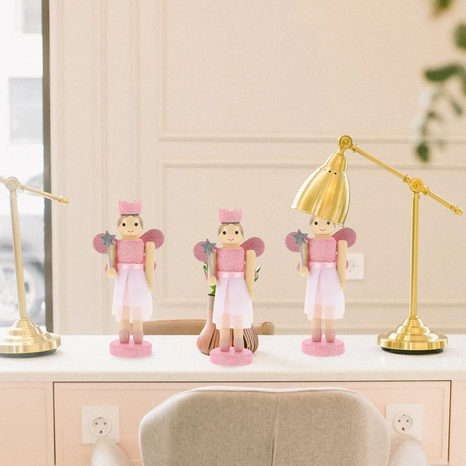 Christmas Decoration Supplies Navidad Ornaments Wooden Crafts Pink Nutcracker Ballet Angle Wooden Nutcracker For Christmas