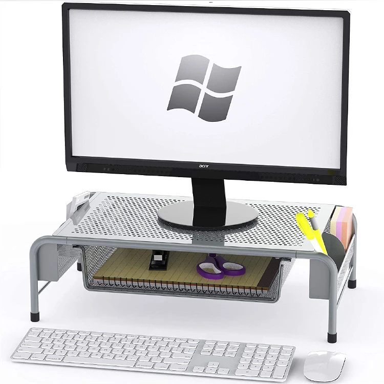 Notebook computer monitor heightening rack office document stationery storage and sorting rack with mesh drawer storage