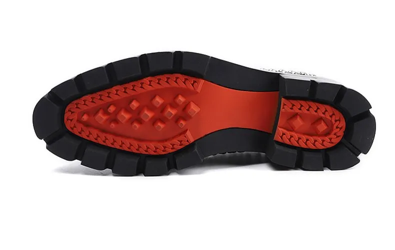 PDEP 2023 new arrival black genuine leather men loafers dress shoes rivet chunky rubber sole red bottom men wedding shoes