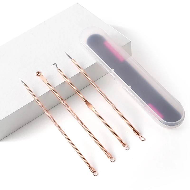 4PCS Facial Skin Care Blackhead Removal Tool Kit Gold Stainless Steel Acne Pimple Extractor Tool