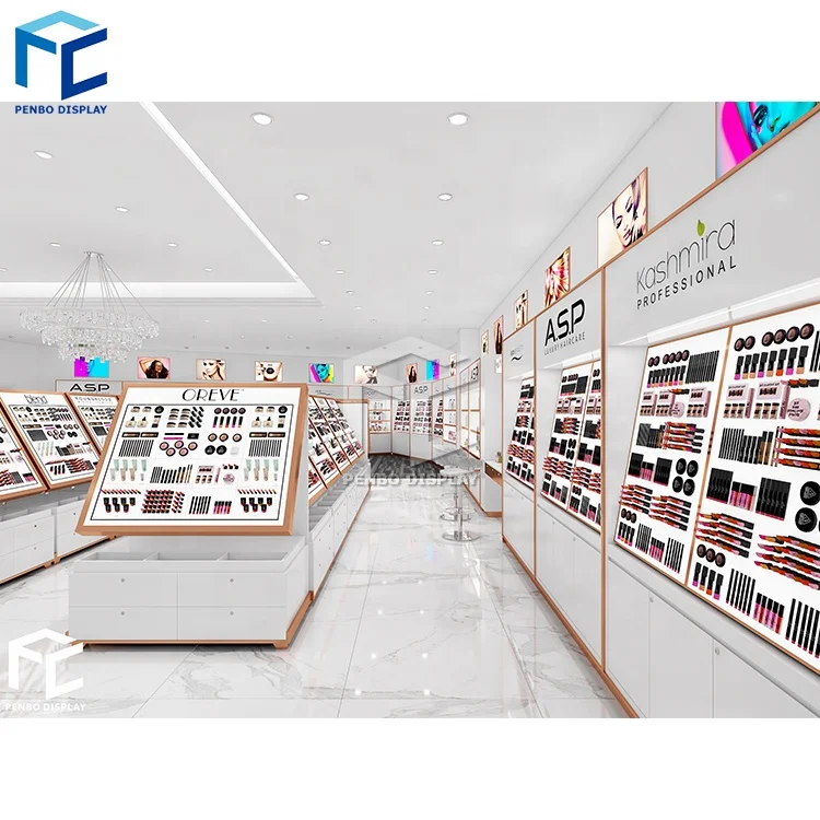 Newest Makeup Salon Store Interior Design Cosmetic Wig Display Cabinet Beauty Shop Furniture Perfume Shop Design