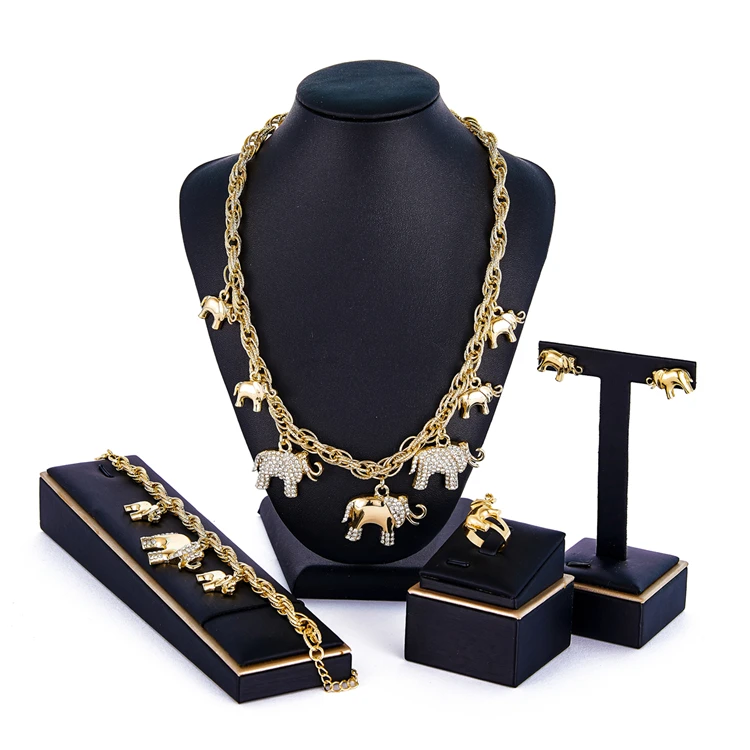 
2021Fashion new gold plated 14k Africa Little elephant cute Gold Plated Personalized Necklace Earrings Bracelet Ring Jewelry Set 