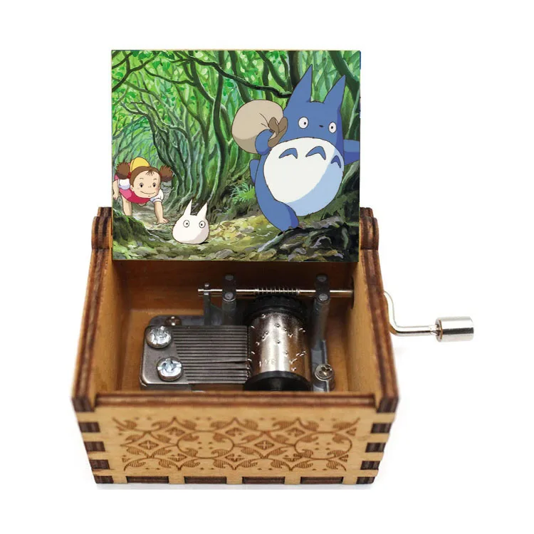 14 Designs My Neighbor Totoro Handmade Rotating Music Box Cosplay Custom Woodnen Anime music Boxing Machine with Boxing