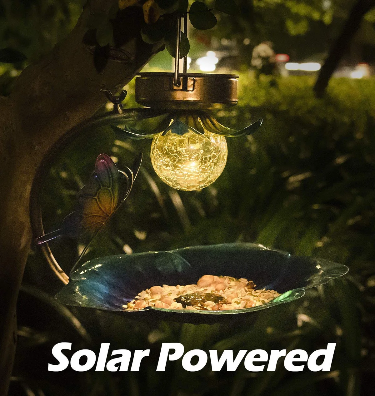 Bird Bath Flower-shaped Outdoor Garden Solar Lamp Hanging Courtyard Bird Feeder Night Lights Bird Feeder Garden Ornament