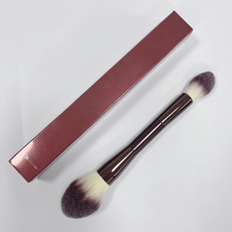 Double Ended Custom Makeup Brush Vegan Liquid Foundation Powder Blush Eye Makeup Private Label Brown Makeup Brush