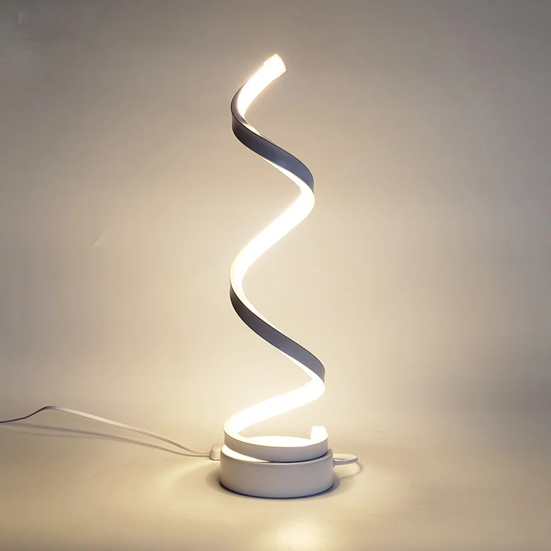 Nordic style LED Spiral Table Lamp Modern Curved Desk Bedside Lamp White Warm Reading Desk Light Acrylic Iron Night Light