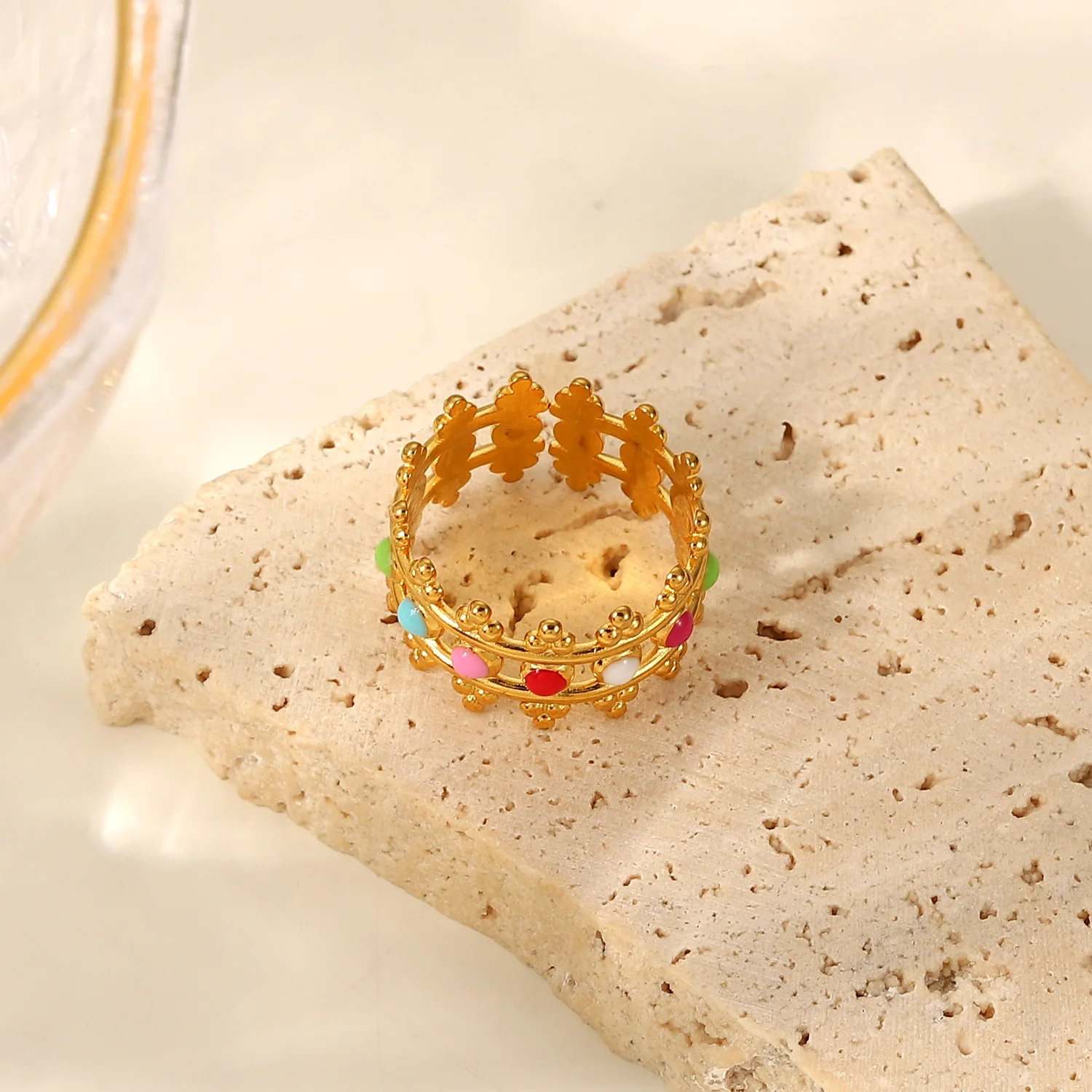 colorful oil dripping simple stainless steel finger jewelry ring for women