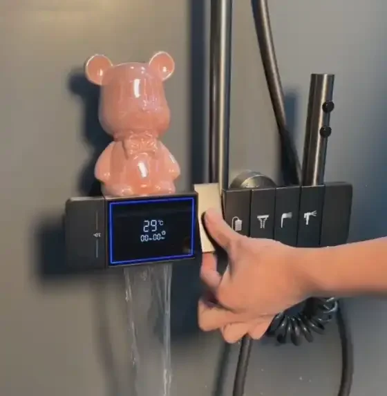 2023 Factory Direct Tiktok Sale Piano Key 5 Button Digital Display Bathroom Waterfall Rainfall Gun Metal Shower Set With Mixer