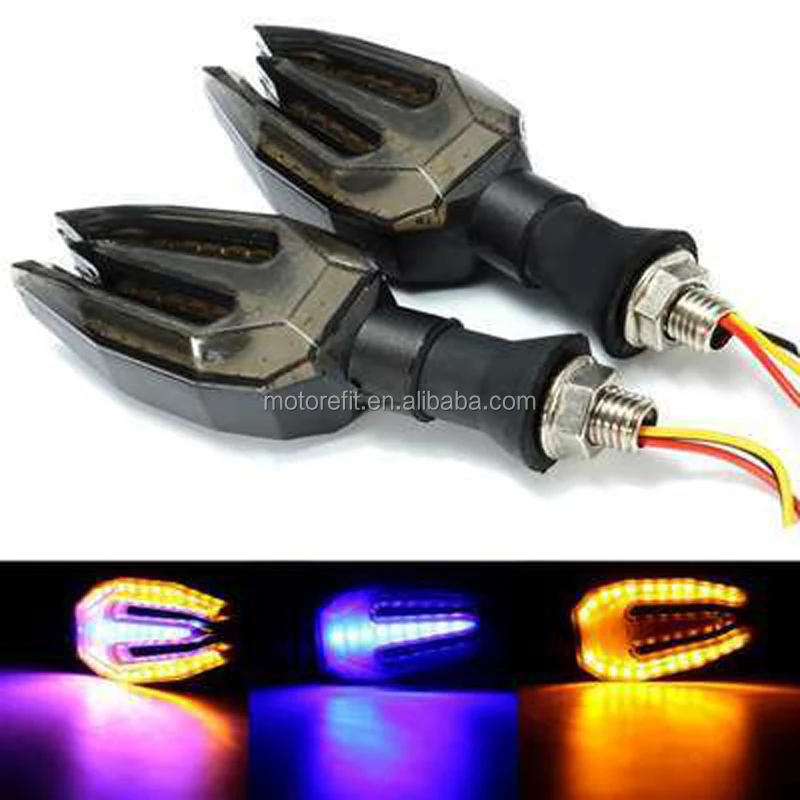 Motorefit Motorcycle Amber and Blue LED Turn Signals Indicator Flashing Lights Blinkers Water Fllowing