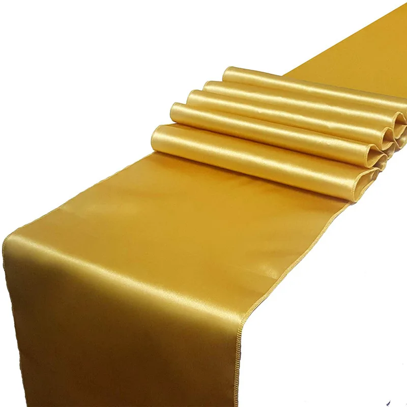Luxury Decorative Wedding Party Banquet Satin Polyester Gold Table Runner For Wedding Decoration