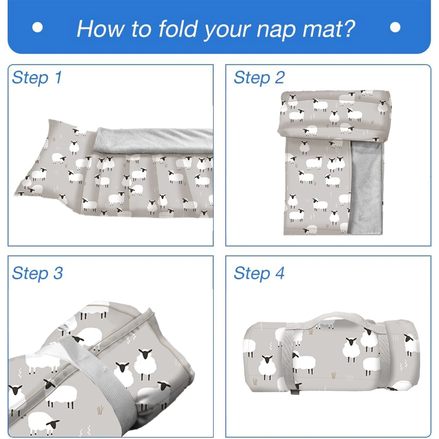 Baby Printed Eco-friendly 3 in 1 Portable and Foldable Toddler Nap Mats with Pillow Kid Daycare Nap Mat Sleeping for Preschool