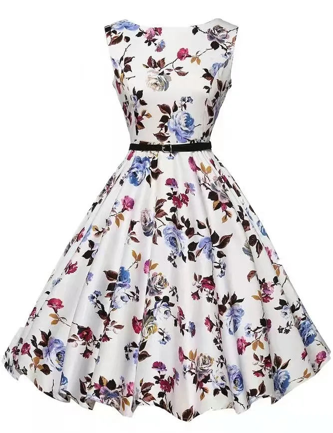 2021 Hot Sale Fashion Summer Sleeveless High Waist Slim Women Casual Floral  Dresses In Stock