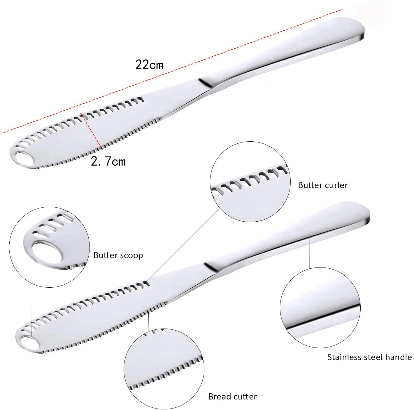 3in1 Multi-Function Stainless Steel Jam Cheese Butter Spreader Metal Butter Knife With Hole