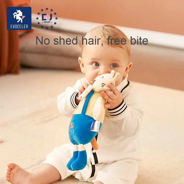 
EVOCELER Bite No Fluff Comforter Blankets Toys Cute Animal Toys With Teether Newborn Baby Teether Short Plush Toys 
