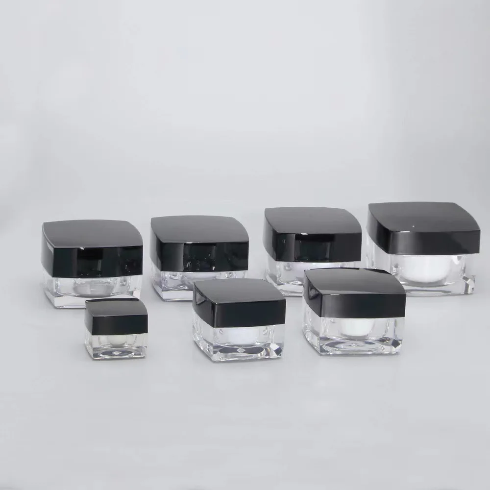 Wholesale 5g 10g 15g 20g 25g 30g 50g black square luxury cosmetic cream packaging plastic acrylic jar