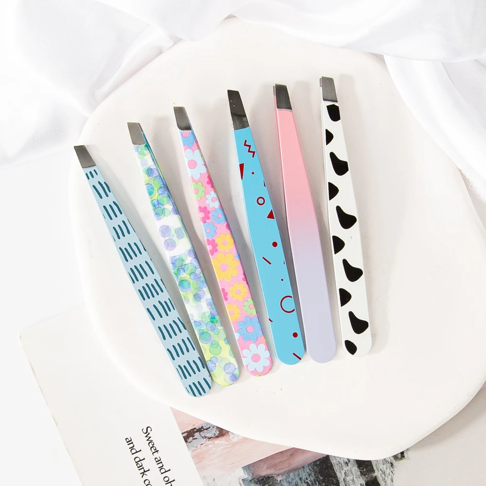Professional Cartoon Pattern Removal Hairs Brow Trimming Slanted Clips Stainless Steel Eyebrow Tweezers For Women Facial Hair