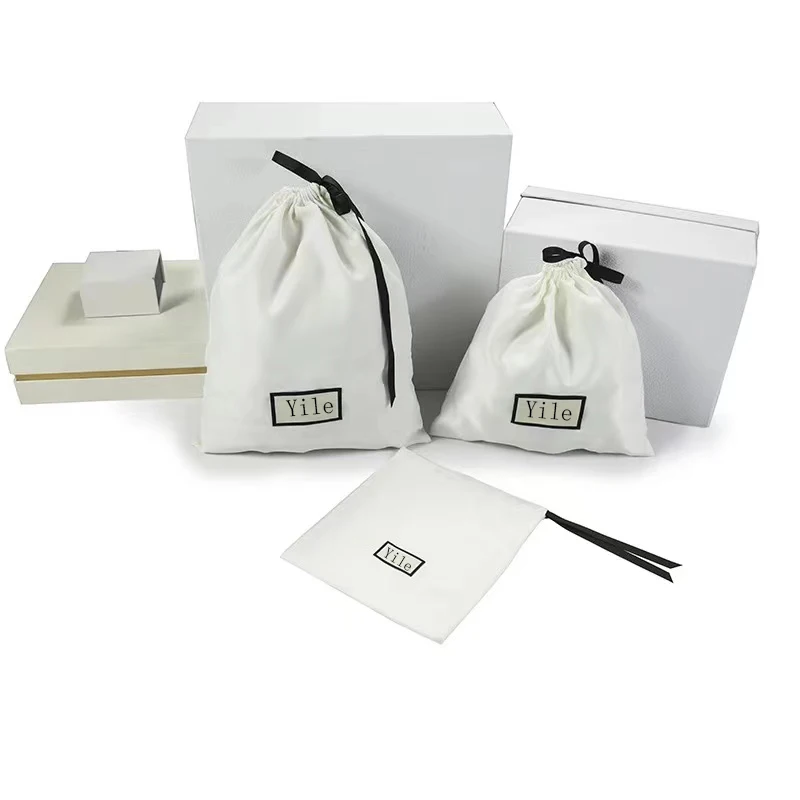 High Quality Chic Handbags Shoe Dust Bags Customized  Logo Satin Drawstring Bags for Cosmetics and Clothes
