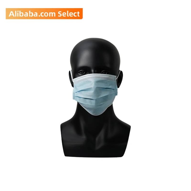 Breathable face mask blue 3 ply disposable facemask elastic band masks