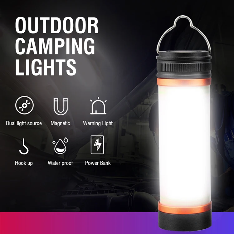 2023 New Arrival Outdoor Portable Led 20w Rechargeable Camping Light Waterproof Torch Flashlight With Power bank function