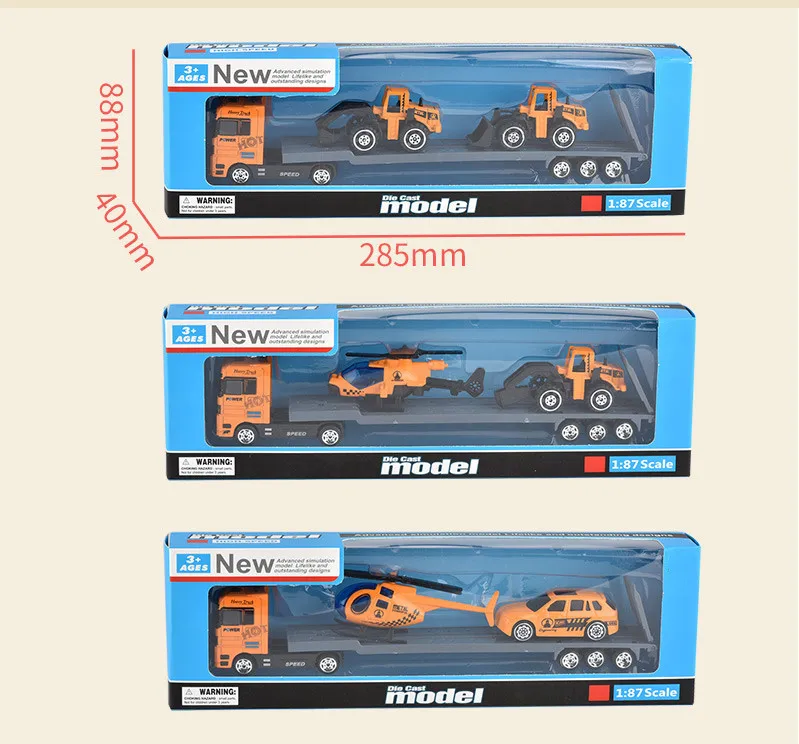1:87 литейный грузовик с 2 игрушечными металлическими автомобилями мини-автомобиль для мальчиков