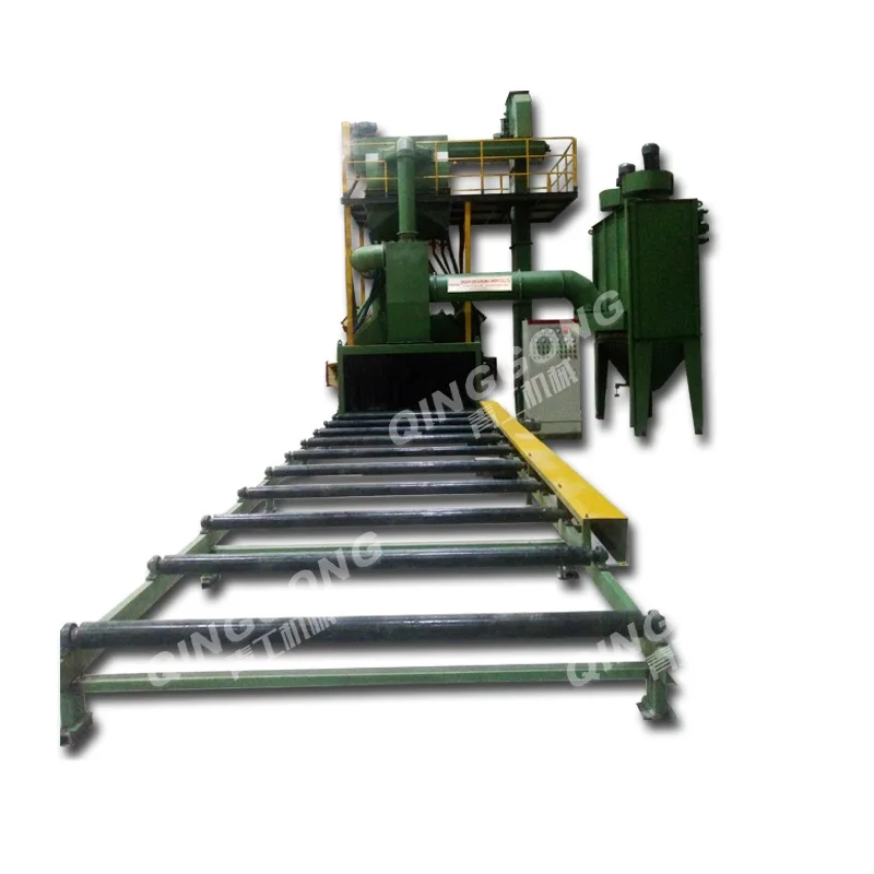QINGGONG Machinery automatic roller conveyor pass through shot blasting machine rust removal cleaning machine for steel beam