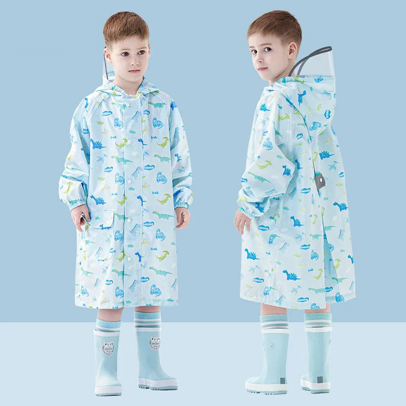 New Style Boys Girls Waterproof Rain Poncho Polyester Cartoon Printed Long Raincoat For Children
