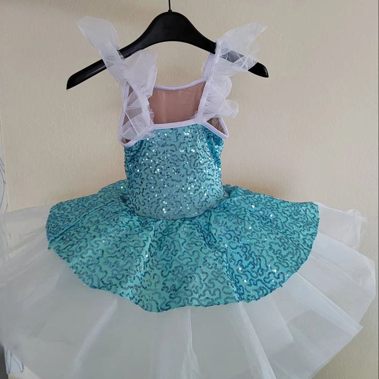 shiny sequin fabric Kids Dance Leotards Slim Ballet Dress Bubble Skirts Child Gymnastics Practice Bodysuit Ballerina Clothes