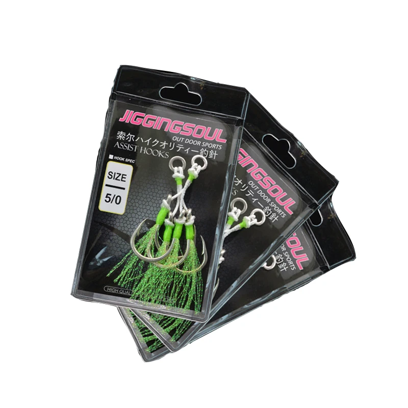 New arrival Luminous steel wire metal jigger fishing Double Assist Hook  for jig lure 2 pcs/bag