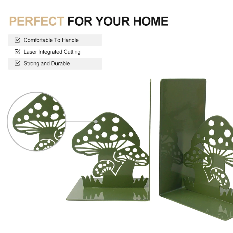 Creative mushroom bookshelf Heavy Duty bookends metal wrought iron book ends for Shelves Decorative