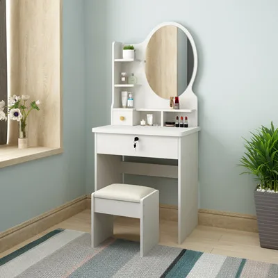 Small Size Home Bedroom Dressing Table MDF Cabinet Dresser Table with Mirror and Stool Creative Makeup Table