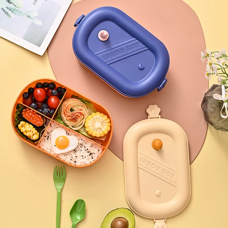 С473 многоразовый портативный симпатичный 4 решетки Bento Box герметичный школьный Ланч-бокс контейнер для еды пластиковый