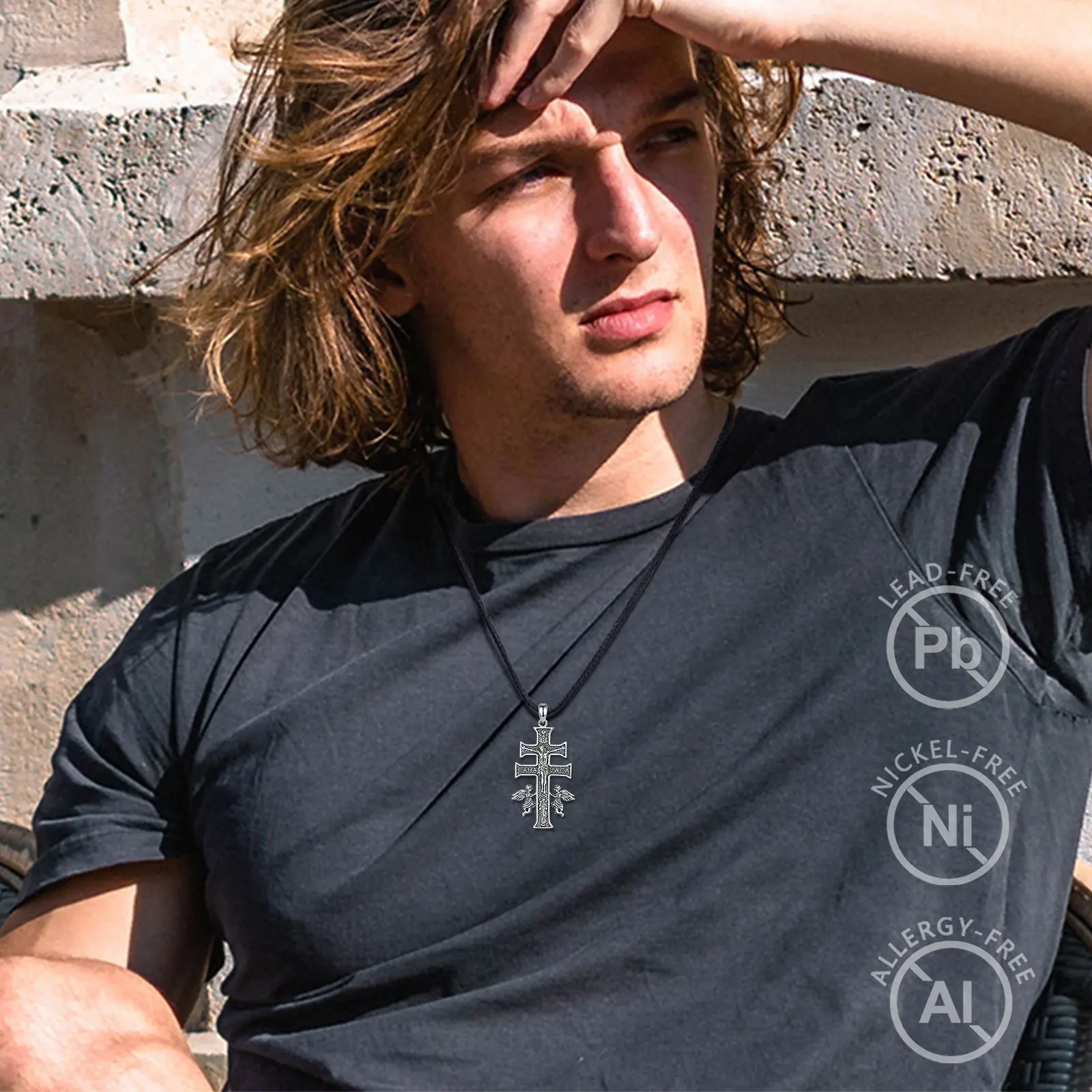 Merryshine Christian Amulet Religious Jewelry Jesus 925 Sterling Silver Double Cross Crucifix Caravaca Necklace for Men