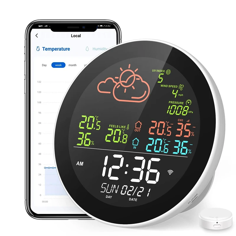 2022 Tuya wifi weather station weather forecast temperature humidity smart weather station smart alarm clock