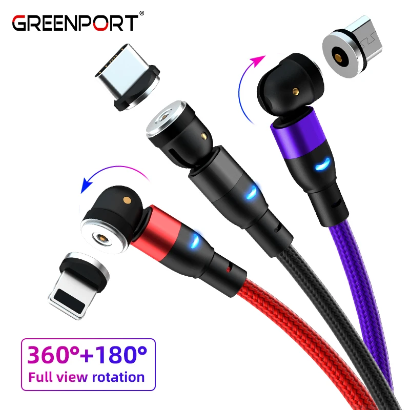 New design upgrade phone accessories 540 degree 3 in 1 magnetic phone charge cable usb micro usb line for Type c phone adapter