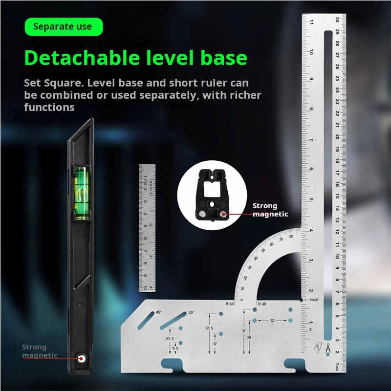 Stainless steel triangle plate woodworking triangle ruler metric 90 degree 45 degree 12 inch right angle ruler