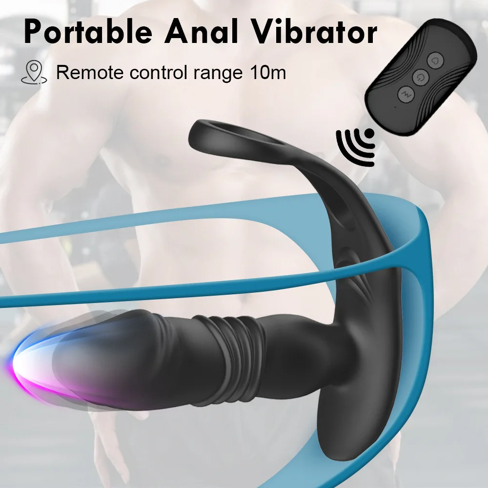 HULAMY Anal Vibrators sex Toy for men Dual Cock Rings Butt Plug Thrusting Prostate massage