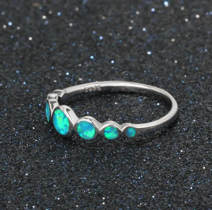 Stylish New Minimalist Joint Shape Blue Opal Ring Exquisite Engagement Fine Rings 925 Sterling Silver Bridal Jewelry