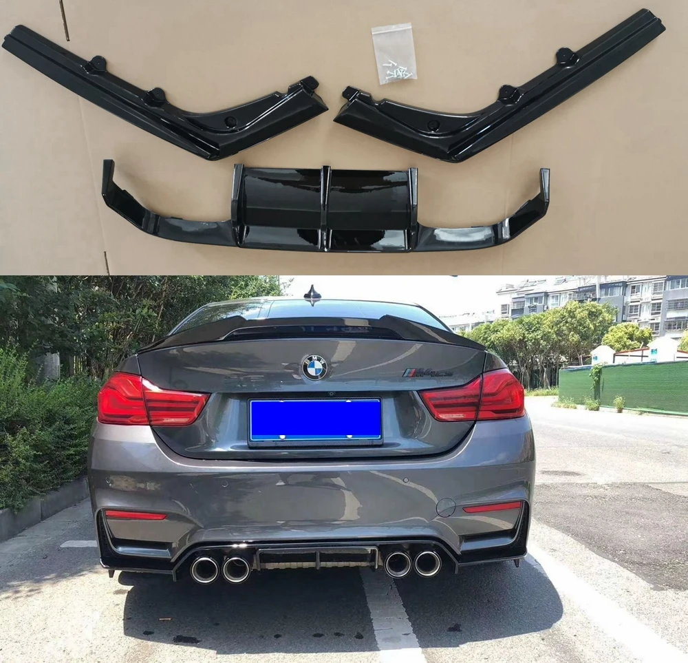 ABS Автомобильный задний бампер, спойлер, диффузор для BMW F80 M3 F82 F83 M4 14-19, стандартный задний диффузор, блеск, черный
