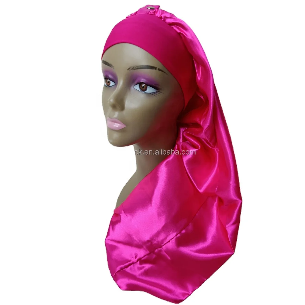 Premium Stretchy Band Satin Bonnet with Metal Button Clapsed Knotless Braids Hair Night Sleep Cap