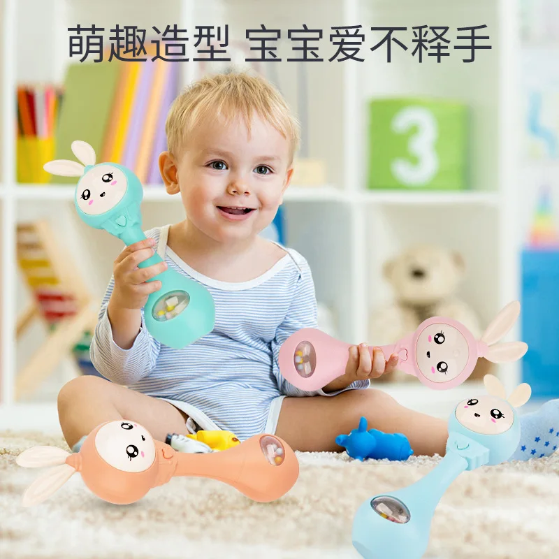 New sand hammer electric light music hand shake rhythm stick silicone teether bite baby toys rattle