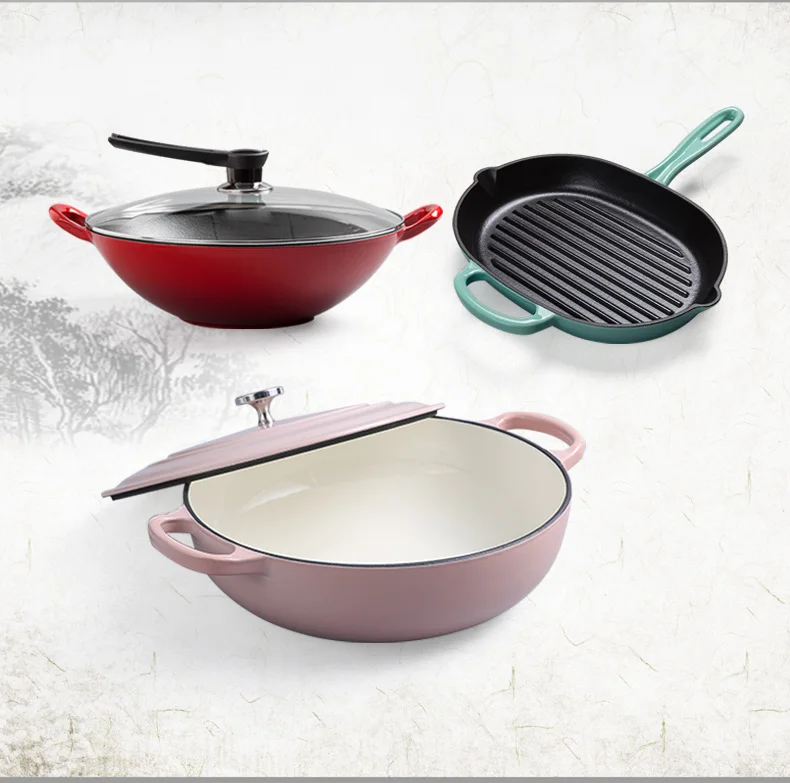 2025 Wholesale German Russian Japanese Non Stick Kitchen Enamel Cast Iron Nonstick Cookware Sets