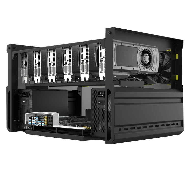6 GPU T2 Rig алюминиевый Штабелируемый открытый корпус для