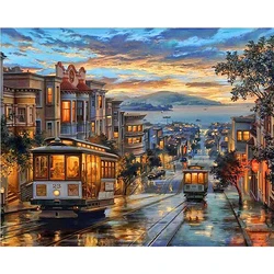 Factory Direct Digital Painting Art City Sunset Oil Painting Paint By Numbers On Canvas With Frame Wholesale