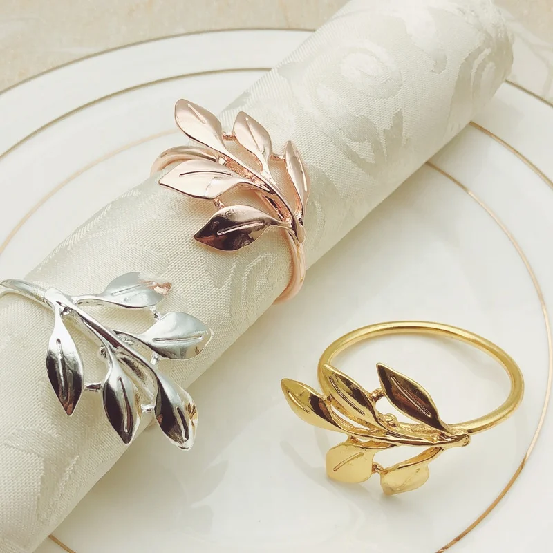 Gold Plating Metal Leaf Napkin Rings Stocked Leaves flower Napkin Holder for For Wedding Party home Dinners Decor